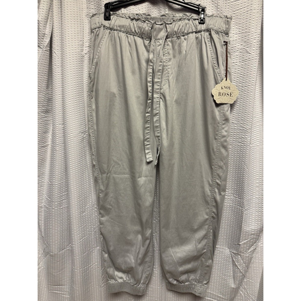 Know Rose Women's SZ L Silver Bliss Elastic Waist Drawstring Joggers NWT Comfort